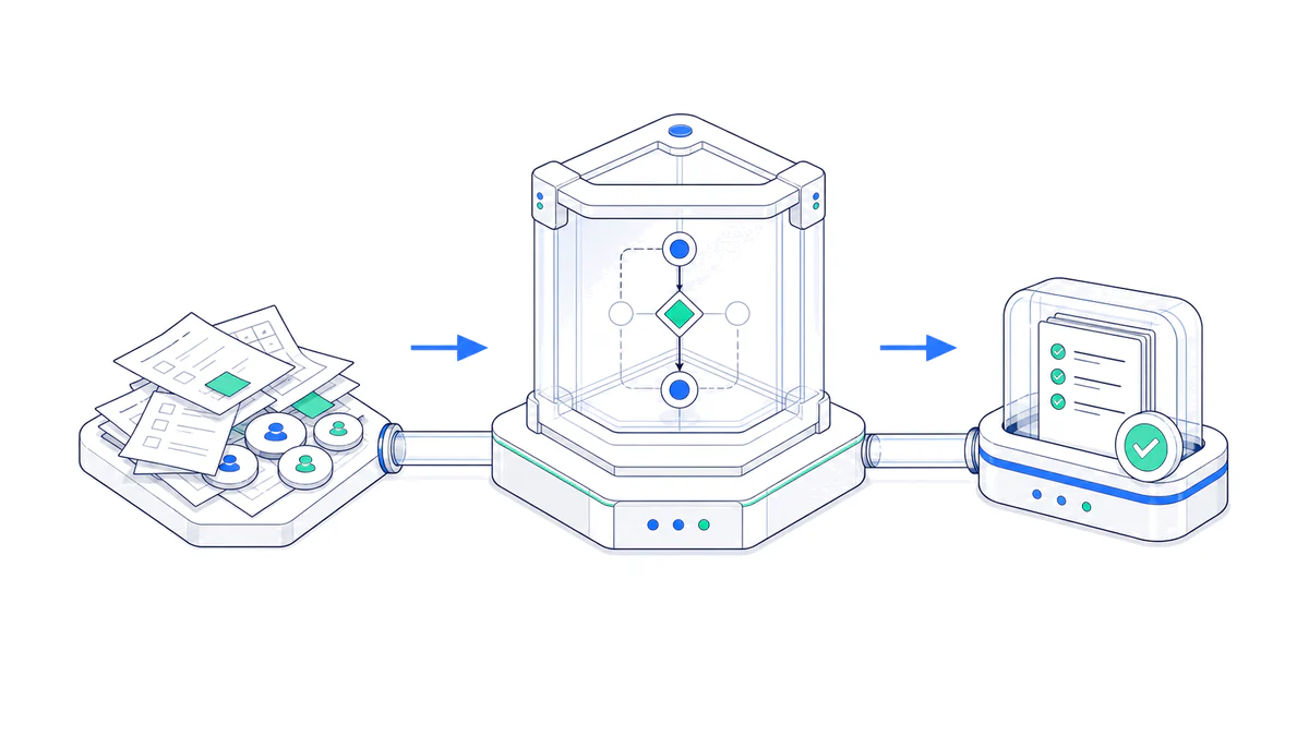 Превью process-first: ручной вход преобразуется в наблюдаемый процесс и проверяемый результат