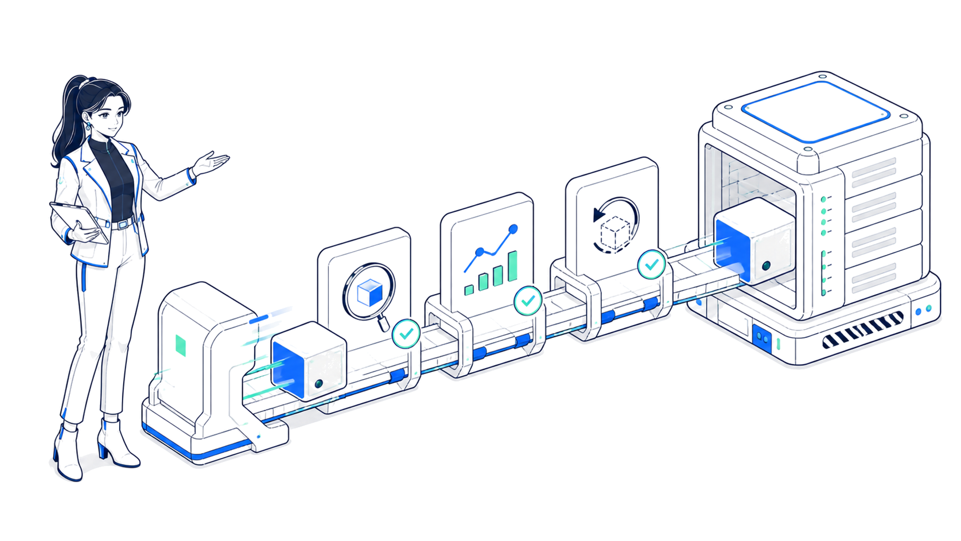 Инженер запускает AI-систему в production через контрольные этапы