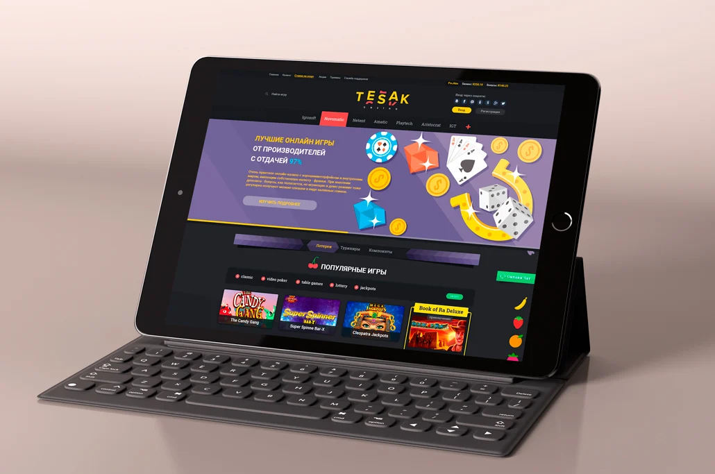 Дизайн сайта онлайн-казино «Tesak» casino — экран 1